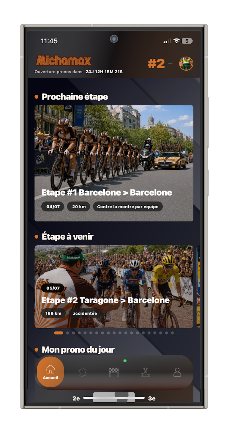 Capture d'écran Michamax : classement général entre amis du Tour de France