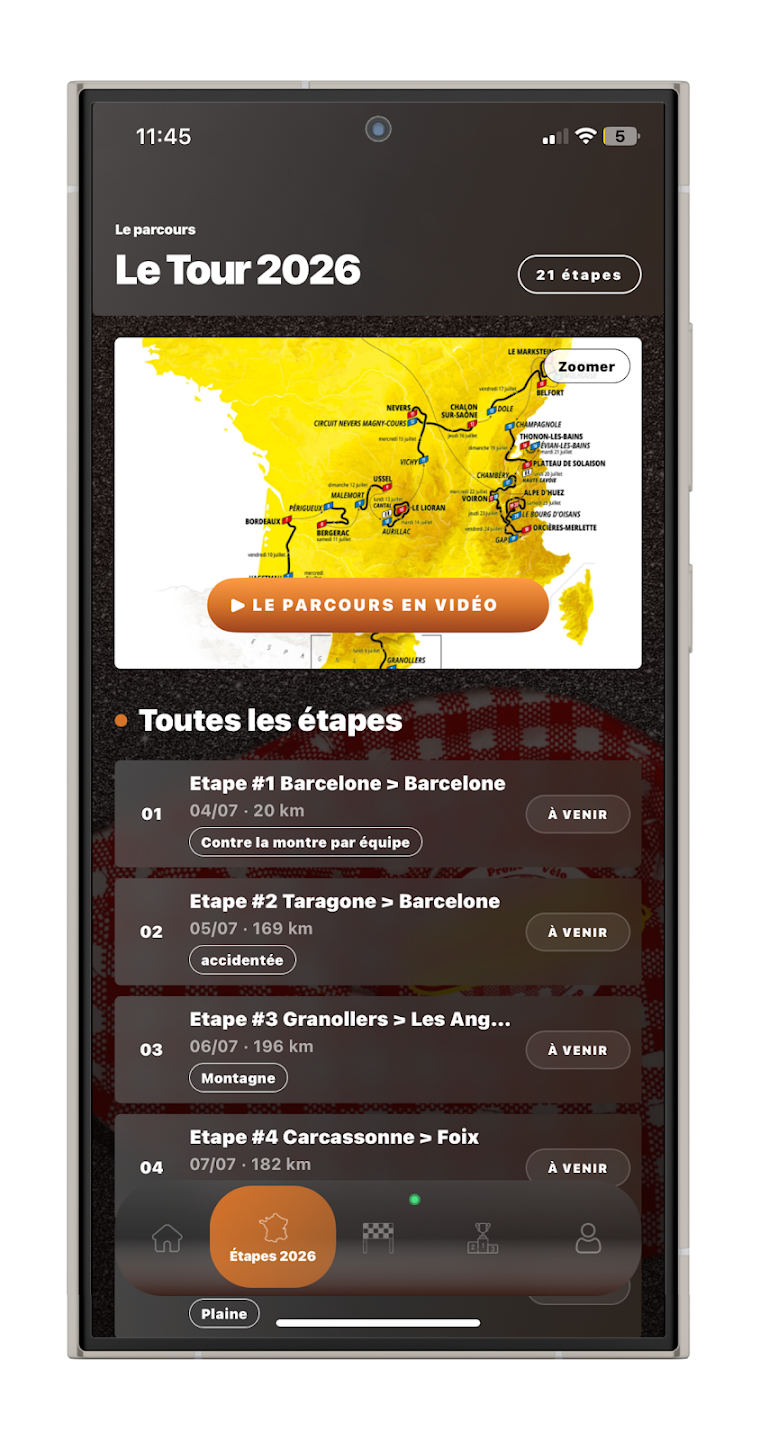 Capture d'écran Michamax : calendrier des étapes du Tour de France